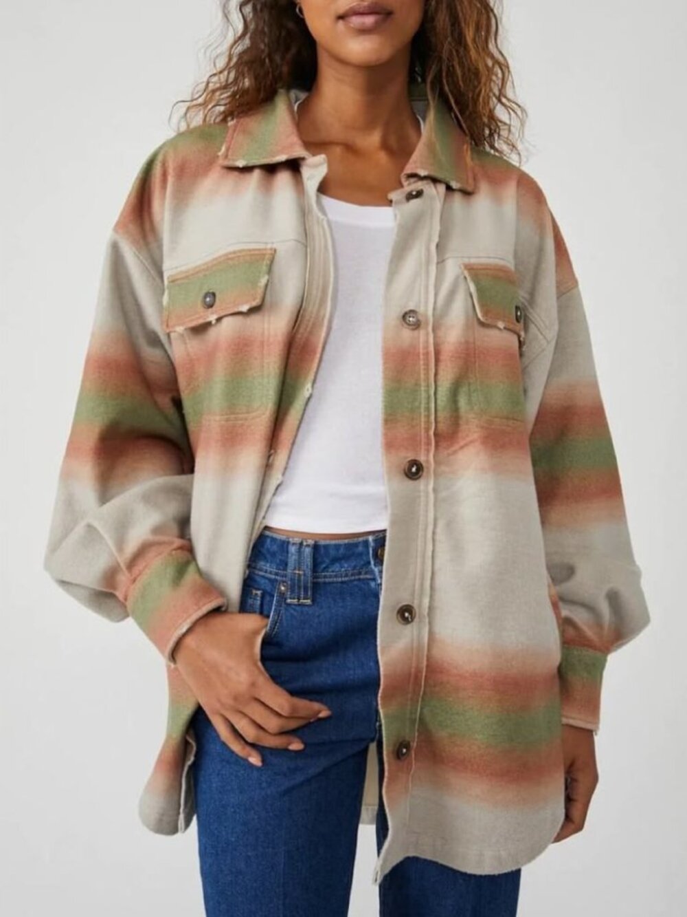NWT Free People Women's Ruby Jacket Shacket in Marzipan Stripe Combo Size XS